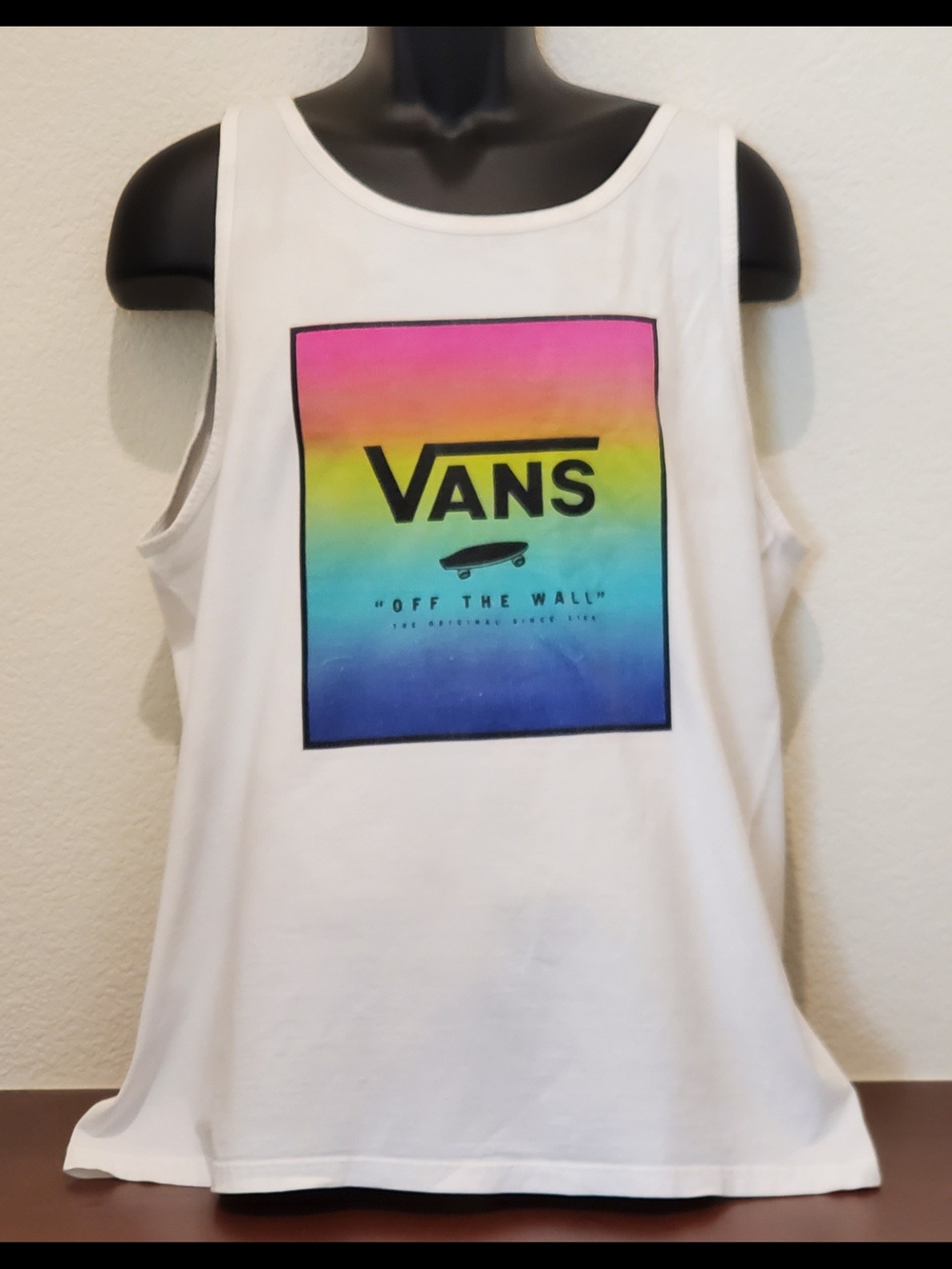 Vans White Tank with Rainbow Gradient Logo